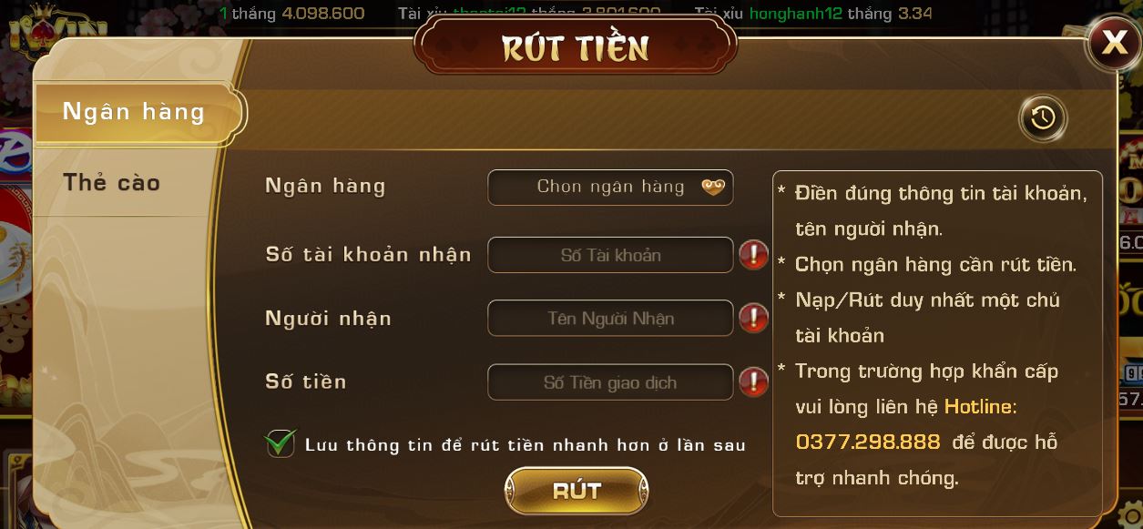 Rút tiền Iwin